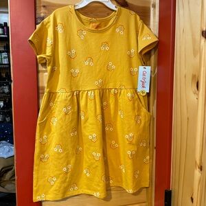 Size small 6/7 Cat & Jack Mustard Yellow Floral Rainbow Kid Girl Dress NWT